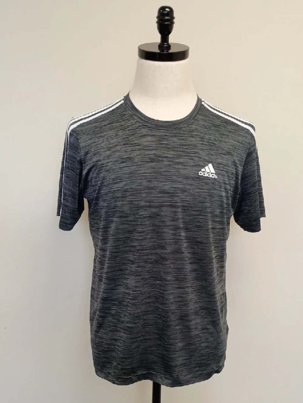 Adidas Primegreen Aeroready Shirt Heather Gray 3 Stripe Athletic Tee Size Small